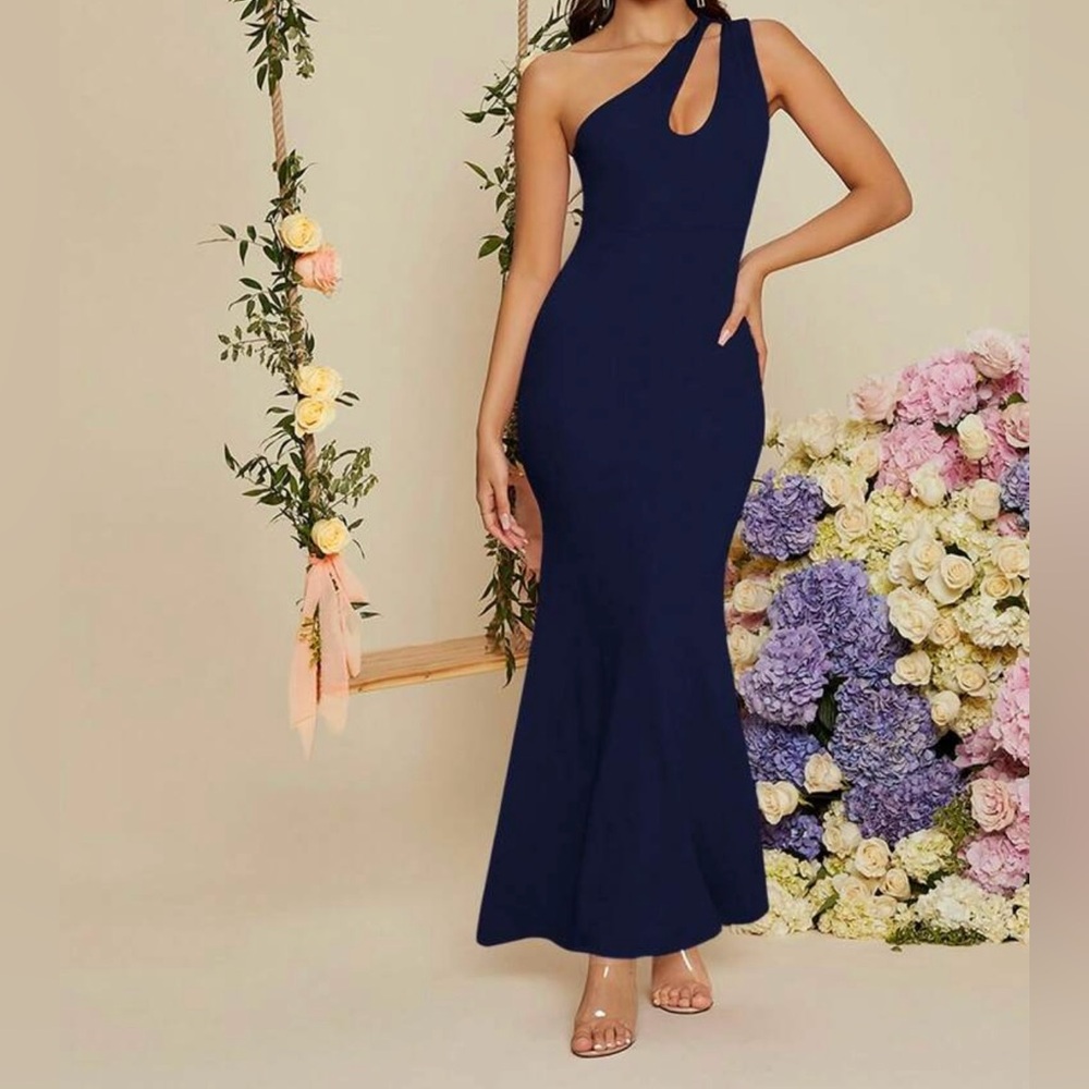 SHEIN Blue Asymmetrical One-Shoulder Sheath Dress